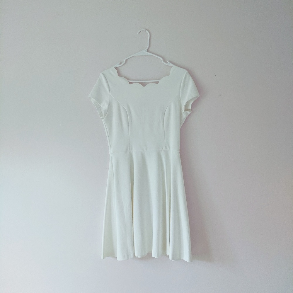 Love...ady white scalloped women's A-line dress